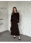 Modal kumaş crop üstlü ikili elbise kahve