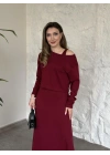 Modal kumaş crop üstlü ikili elbise bordo