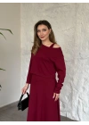 Modal kumaş crop üstlü ikili elbise bordo