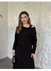 Modal kumaş crop üstlü ikili elbise siyah