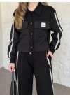 Şerit paraşüt detaylı vintage takım siyah