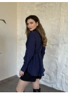 Kolları ve arkası tül yandan bağlamalı gömlek ceket lacivert