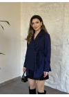 Kolları ve arkası tül yandan bağlamalı gömlek ceket lacivert