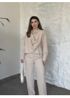 Şal detaylı ikili takım krem