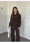Şal detaylı ikili takım kahve