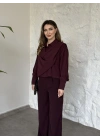 Şal detaylı ikili takım bordo