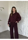 Şal detaylı ikili takım bordo