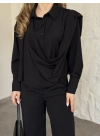 Şal detaylı ikili takım siyah