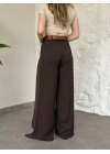 Önü pileli kendinden kemerli bol pantolon kahve