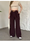 Önü pileli kendinden kemerli bol pantolon bordo