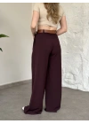 Önü pileli kendinden kemerli bol pantolon bordo