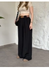 Önü pileli kendinden kemerli bol pantolon siyah