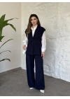 Diagonel kumaş ikili takım lacivert