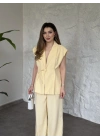 Diagonel kumaş ikili takım sarı