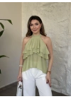 Liosel sıfırkol kat kat bluz yeşil