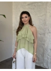 Liosel sıfırkol kat kat bluz yeşil