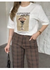 Espresso baskılı oversize basic tişört