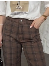 Ekose desenli bol paça denim pantolon