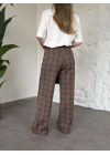 Ekose desenli bol paça denim pantolon