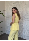 Omuz düğmeli önü üçgen kesim takım Sarı