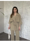 Trenç görünümlü belinden kuşaklı tivil takım yeşil