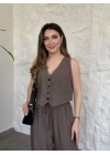 Şalvar pantolon yelekli takım vizon