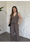 Şalvar pantolon yelekli takım vizon