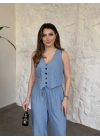 Şalvar pantolon yelekli takım bebek mavisi