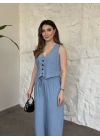 Şalvar pantolon yelekli takım bebek mavisi