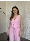 Şalvar pantolon yelekli takım pembe