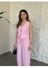 Şalvar pantolon yelekli takım pembe