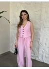 Şalvar pantolon yelekli takım pembe