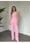 Sırt dekolteli bağlama detaylı takım pembe
