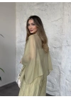 Kendinden kırışık görünümlü oversize takım yeşil