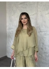 Kendinden kırışık görünümlü oversize takım yeşil