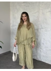 Kendinden kırışık görünümlü oversize takım yeşil