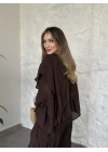 Kendinden kırışık görünümlü oversize takım kahve