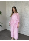 Kendinden kırışık görünümlü oversize takım pembe