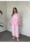 Kendinden kırışık görünümlü oversize takım pembe