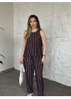 Bisiklet yaka sıfır kol puantiye takım kahve