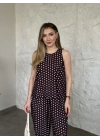 Bisiklet yaka sıfır kol puantiye takım kahve