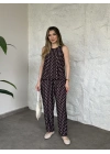 Bisiklet yaka sıfır kol puantiye takım kahve