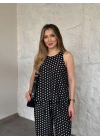 Bisiklet yaka sıfır kol puantiye takım siyah