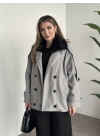 Ara boy bol kesim yakası kürk detaylı kaşe kaban gri