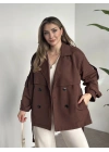 Ara boy düğmeli beli kuşaklı oversize astarlı trençkot kahve