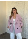 Ara boy düğmeli beli kuşaklı oversize astarlı trençkot pembe