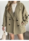 Ara boy düğmeli beli kuşaklı oversize astarlı trençkot yeşil