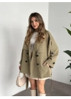 Ara boy düğmeli beli kuşaklı oversize astarlı trençkot yeşil