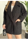 Ara boy düğmeli saçaklı kaşe kaban antrasit