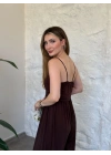 Askılı sandy kumaş tulum kahve